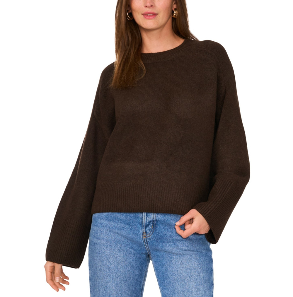 Vince Camuto Women Raglan Sleeve Crewneck Sweater Chocolate Size XL